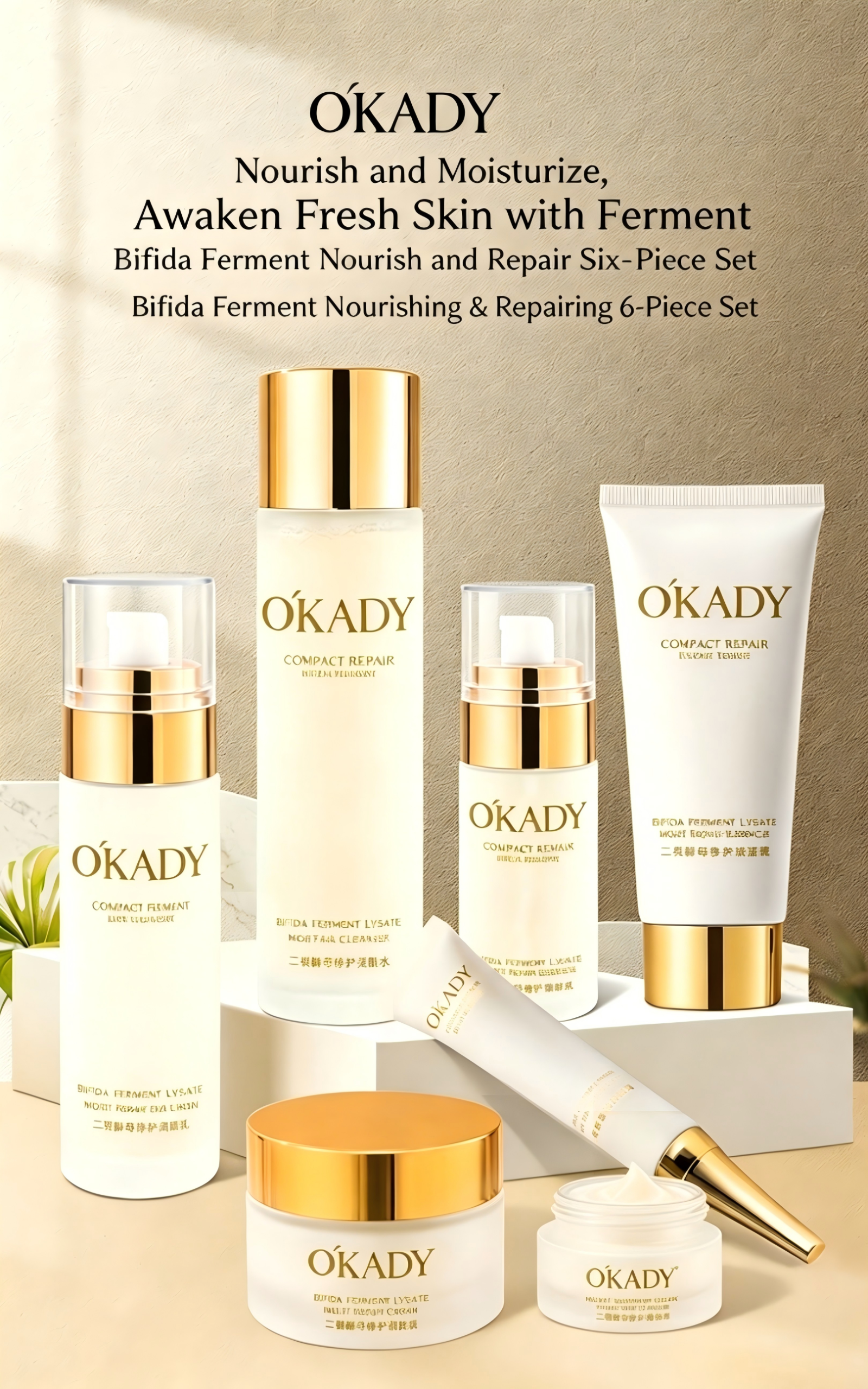 1688商品链接 (3) O'KADY Saccharomyces Ferment Repair 6-Piece Facial Skincare Set, Hydrating Soothing Barrier Recovery Kit For All Skin Types - Image 1
