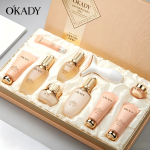 O'KADY Anti-Aging Luxury Complete Beauty Set, 9-Piece Facial Skincare Kit + Nicotinamide Mask + Matte Lipstick + Air Cushion BB + Primer + Sunscreen, Cordyceps Extract Hydrating Firming Gift Kit For Women
