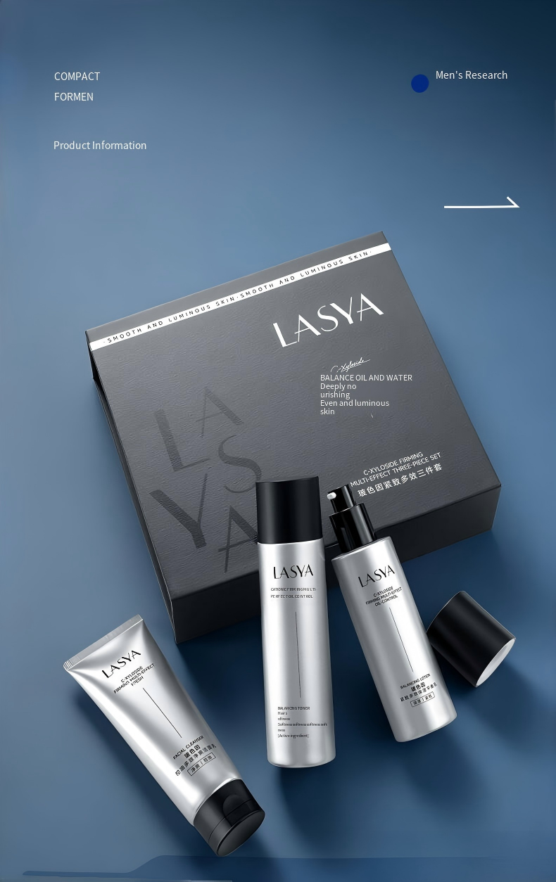 image_463974101102861 LASYA Men's Pro-Xylane 3-Piece Skincare Set with 10 Sheets Oil Control Mask & Gift Bag, Hydrating Firming Facial Kit Gift Box - Image 1