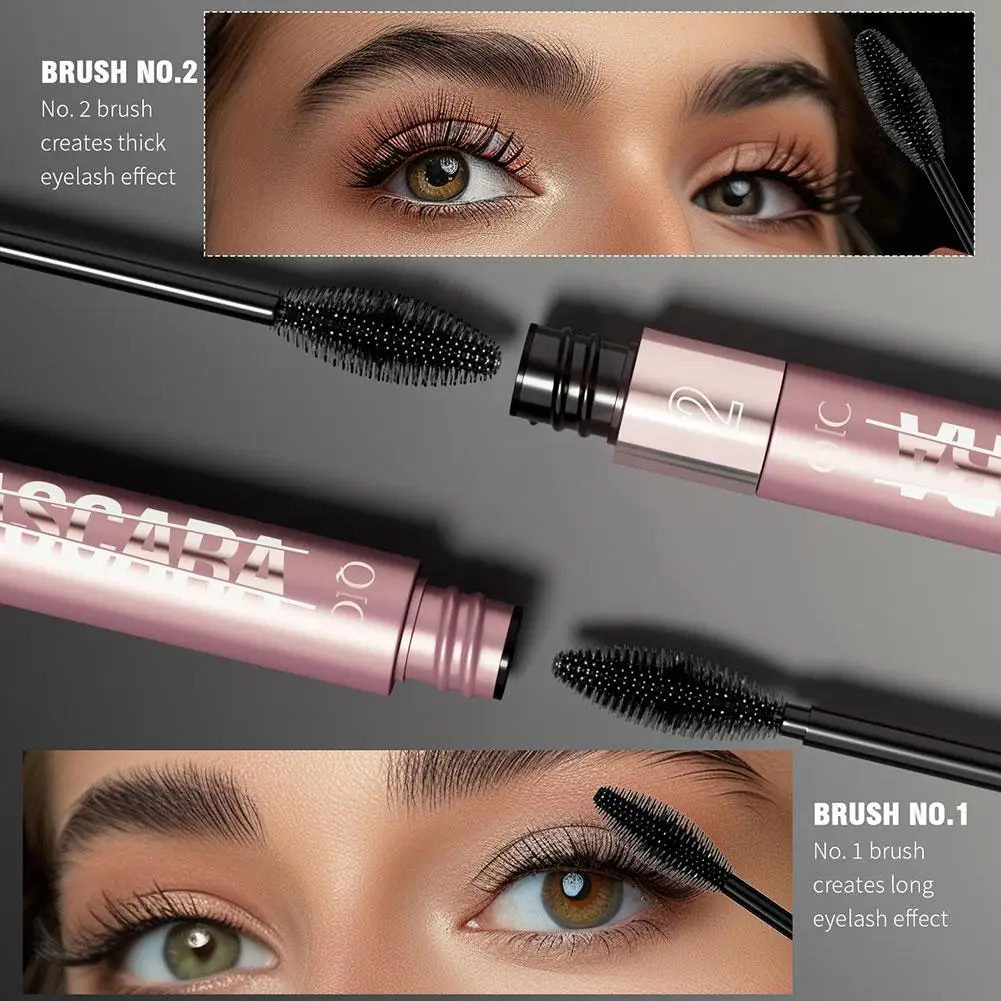 0703KHQBDW9Q49SW9GA9VEM8E3 QIC 2 In 1 Double Head Black Mascara, Waterproof Lengthening Volumizing Curling Smudge Proof Dual Brush Eyelash Makeup Fast Shipping From US-LAX Warehouse - Image 1