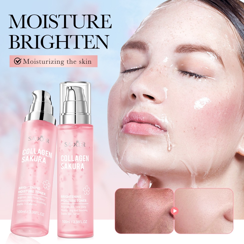3KF2ESSRPA9K39F3XBH4346THG SADOER Collagen Sakura Brightening Moisture Toner 2 Bottles, 100ml Hydrating Face Lotion, Even Skin Tone Repair Skin Barrier Fast Shipping From US-LAX2 Warehouse - Image 1