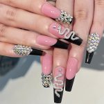 Diamond Snake Long Coffin Press On Nails, Black French Tip Glitter Rhinestone Snake Design Fake Nail Tips 24PCS Salon Manicure Fast Shipping From US-LAX Warehouse