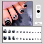 24pcs Cute Black Cat Print Press On Toe Nails, Glitter False Toenails with Jelly Glue Tabs, Reusable Summer Beach Foot Nail Art, Fast Shipping From US-LAX Warehouse