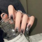 24pcs Long Square Tube Press On Nails, Gradient Black Silver Star False Nail Tips, Reusable Cool Dark Style Hand Nail Art, Fast Shipping From US-LAX Warehouse