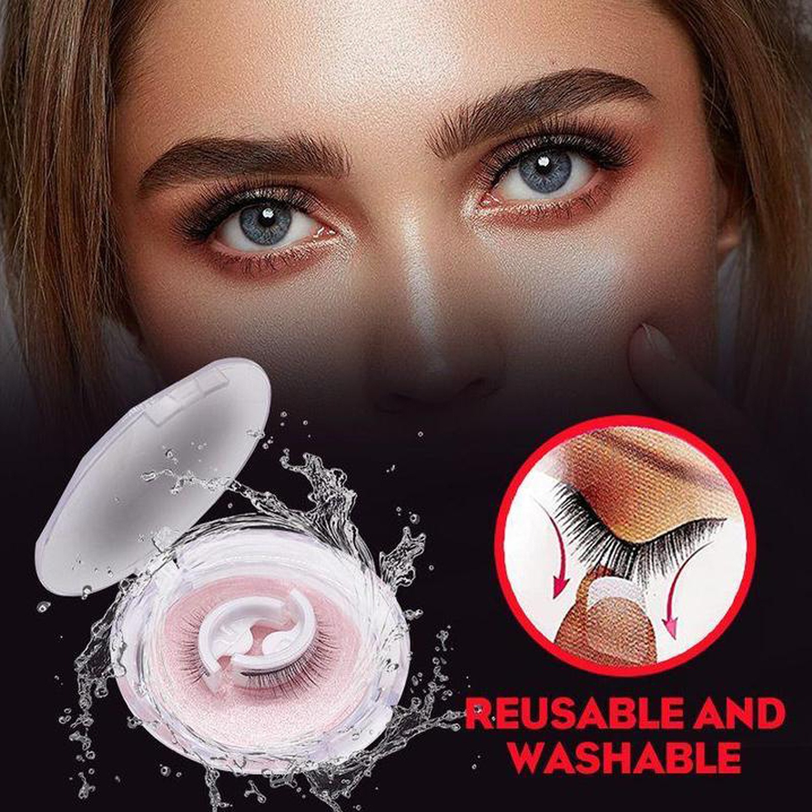 68KABYQ696803B6WKMJYQ37QKX Reusable Self Adhesive 3D Thick False Eyelashes, No Glue No Eyeliner Needed Handmade Fiber Lashes Natural Dense Eye Lashes With Crystal Storage Case - Image 1