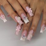 Planet Pearl Bow Flower Long Coffin Press On Nails, Pink White French 3D Bow Pearl Rhinestone Fake Nail Tips 24PCS Wedding Sweet Manicure Fast Shipping From US-LAX Warehouse