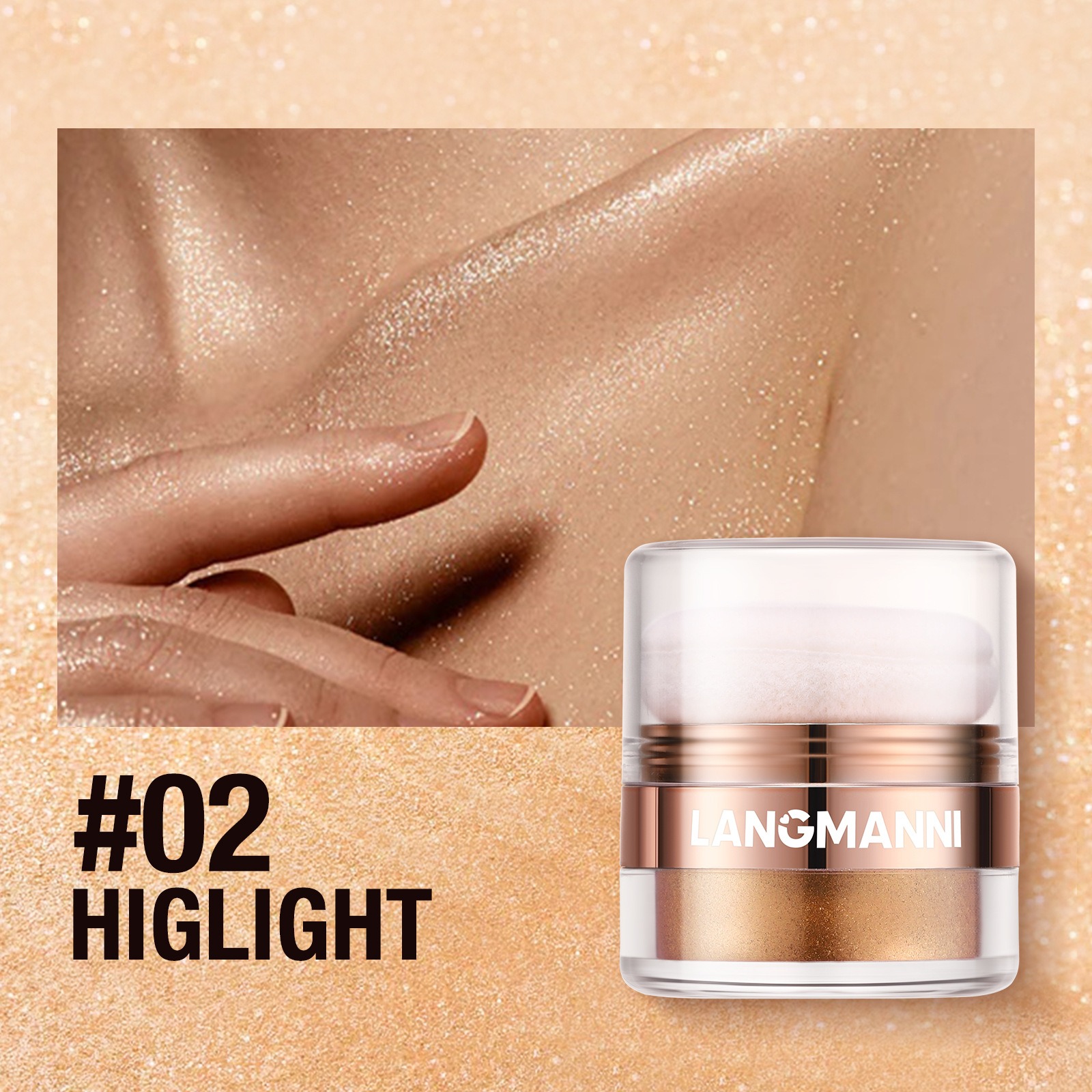70NB95DHVX8VYB0HANHYREV0B2 4g LANGMANNI Shimmer Highlight Powder with Sponge Applicator, Face & Body Glitter Illuminator Powder, Long Lasting Glowing Makeup, Fast Shipping From US-LAX Warehouse - Image 1