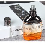 3.4oz Chained Men Amber Wood Eau de Cologne, Fresh Citrus Woody Long Lasting Mens Fragrance, Free Elephant Keychain & Vintage PU Card Holder, Fast Shipping From US-LAX Warehouse